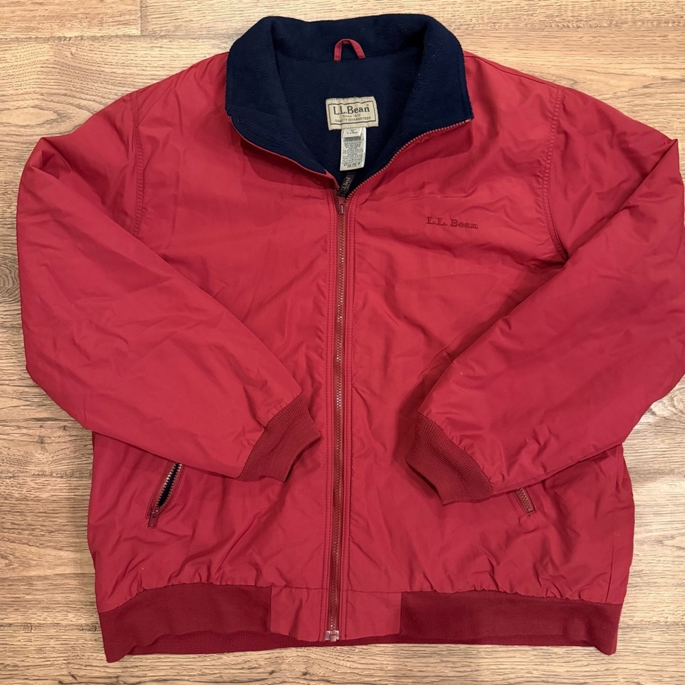 VTG Mens LL Bean Warm Up Bomber Jacket Fleece Lined XL Red Softshell  EUC